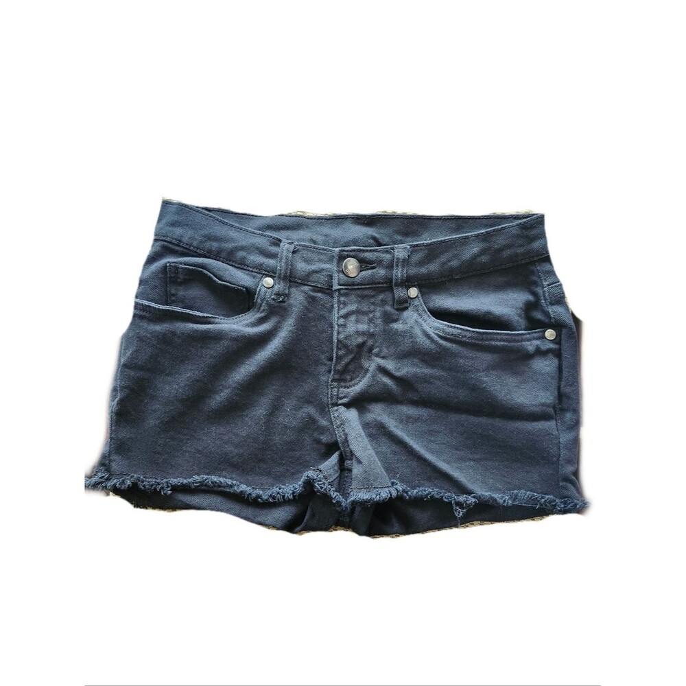 VENUS (Jeans & Polo) Mid Rise Black Cut Off Denim Jean Shorts, Raw Hems, 2